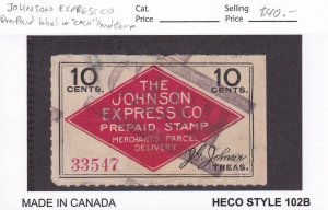 Johnson Express Co Prepaid Parcel Stamp, used (54068)