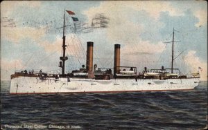 US Navy Protected Steel Cruiser Ship Chicago c1910 Postcard