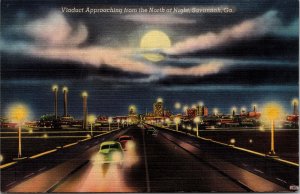 Viaduct Approaching from North at Night Savannah GA Postcard PC41