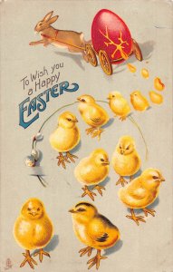 Easter Greetings 1907 Humanized Rabbit Pull Egg Cart Chicks Willow postcard B921