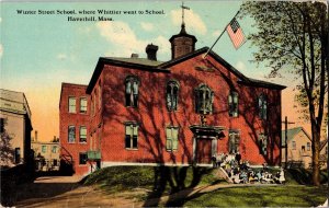 Postcard MA Haverhill Winter Street School of J. Whittier Quaker & Poet 1913 K70