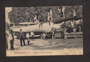 NY Launching Boat Horse Drawn Wagon Patchogue New York UDB Damage Bottom Right