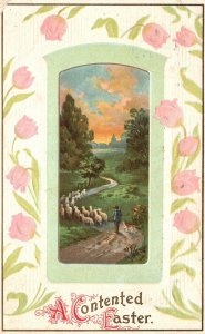 A Contended Easter Landscape Holiday Greetings Wishes Card Vintage Postcard 1911