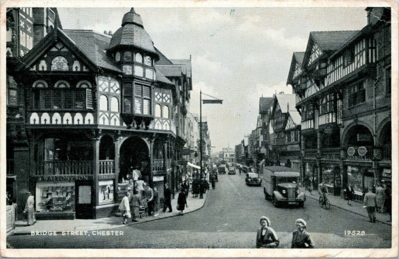 Vtg Postcard 1930s RPPC - Bridge Street - Chester, UK Salmon Series