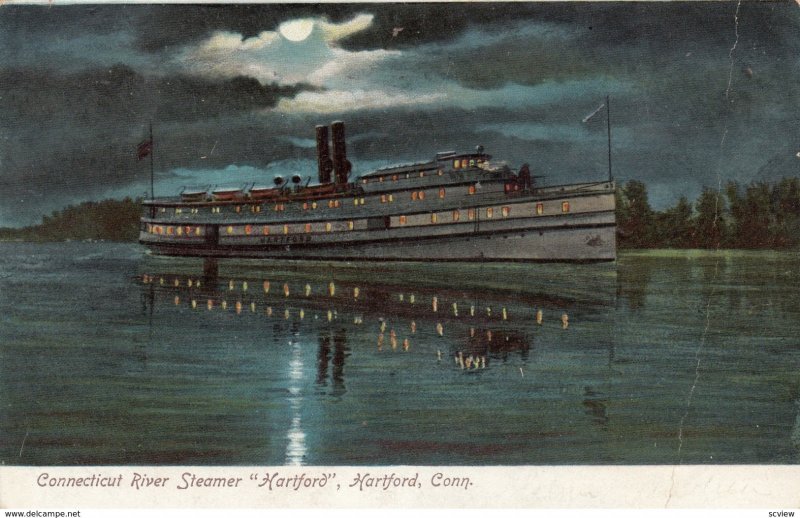 HARTFORD , Conn. , 1907 ; River Steamer Hartford at night