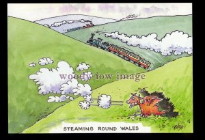 BES097 - Railway Engine & Dragon, Steaming round Wales - Besley comic postcard