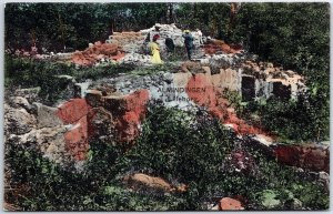 VINTAGE POSTCARD VISITORS AMONG THE CASTLE RUINS AT LILLEBORG DENMARK HANDTINTED