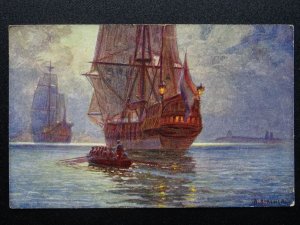 Shipping NAVAL GALLEON O'ver Oceans Blue Artist A. Kicher c1908 Postcard