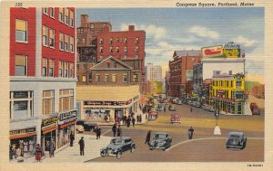 Portland Maine 1930-40s Postcard Congress Square Walgreen Drug Store