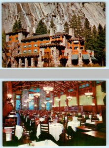 2 Postcards YOSEMITE NATIONAL PARK ~ Ahwahnee Hotel & Dining Room c1950s-60s