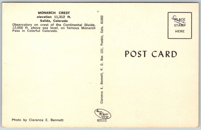 Salida Colorado 1970s Postcard Monarch Crest Observatory