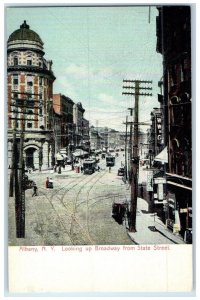 c1905 Looking Up Broadway State Street Exterior Albany New York Vintage Postcard