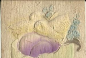 Heavily Embossed Novelty Airbrushed Card Chicks Easter Egg Lilacs 1913 Ephemera