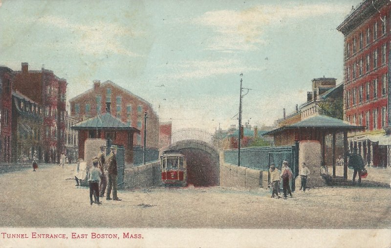 Subway Tunnel Entrance, East Boston, Massachusetts, Early Postcard, Used in 1907