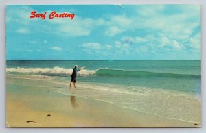 Surf Casting Along The Beach Vintage Posted 1976 Jacksonville Florida Postcard