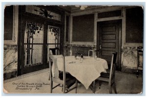 1913 Private Dining Rooms Interior Indian Queen Hotel Stroudsburg PA Postcard