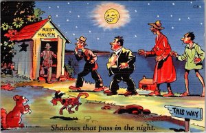 Ray Walters Comic Shadows Postcard Outhouse Vintage Moon JM6