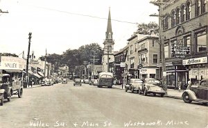 Westbrook ME Vallee Square & Main Storefronts Bus, Real Photo Postcard