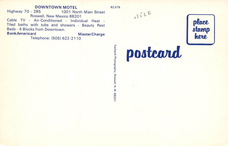 Roswell, New Mexico, Downtown Motel, Vintage Postcard AA357-21