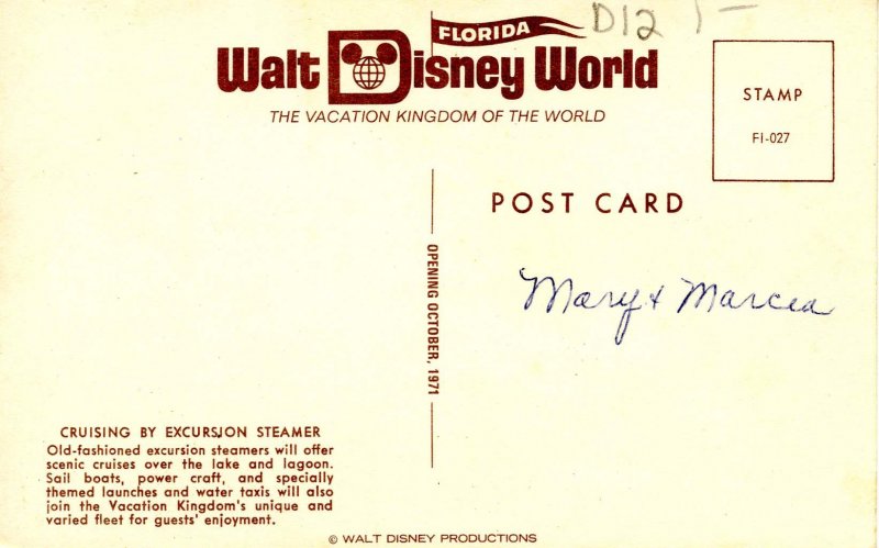 FL - Walt Disney World. Cruising by Excursion Steamer