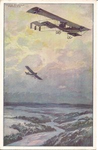 WWI German Airplane over Argonne Forest, France, 1916 Feldpost, Artist-Signed