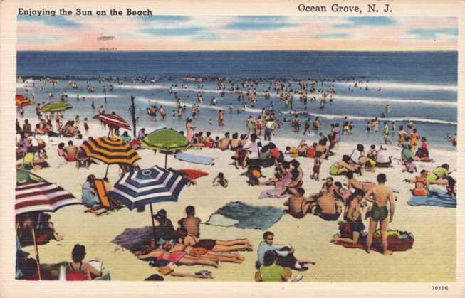 Enjoying the Sun on the Beach - Ocean Grove NJ, New Jersey - pm 1962 - Linen