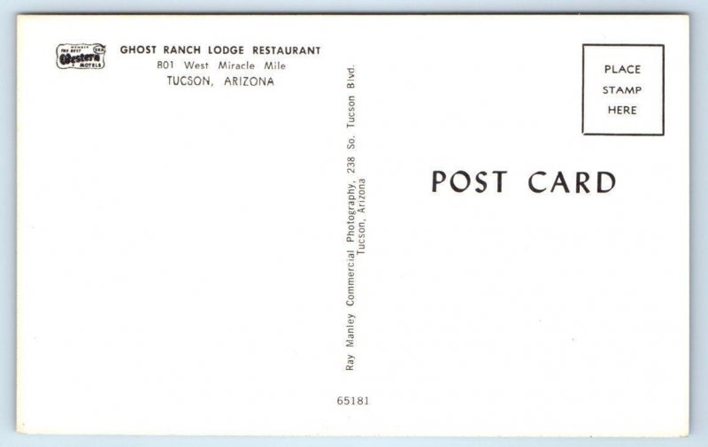 TUCSON, AZ Arizona ~ GHOST RANCH LODGE Restaurant c1960s Roadside  Postcard