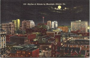 Linen Postcard Skyline of Atlanta by Moonlight in Atlanta, Georgia