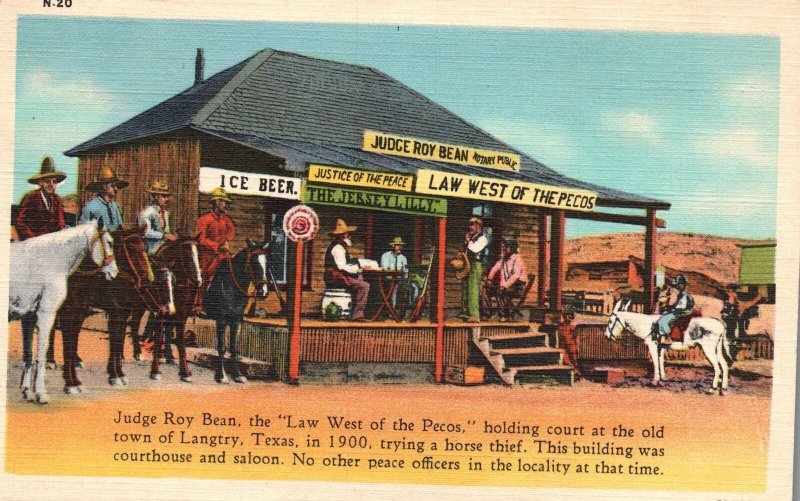 Vintage Postcard Judge Roy Bean Law West of The Pecos Old Town Texas Comics