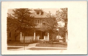 c1910 RPPC Real Photo Postcard House Street Porch Trees probably Zanesville Ohio