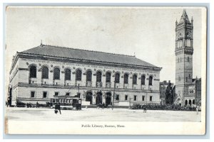 c1905 Public Library Building Trolley Boston Massachusetts MA Antique Postcard