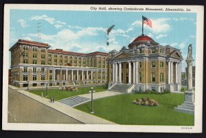 Louisiana ALEXANDRIA City Hall showing Confederate Monument pm1942 ~ Linen