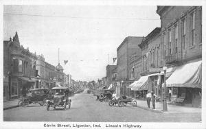 Ligonier Indiana Cavin Street Scene Store Fronts Antique Postcard K15831