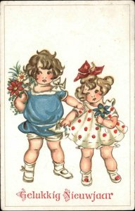 BELGIUM NEW YEAR Gelukkig Niejwjaar Little Boy and Girl c1910 Postcard