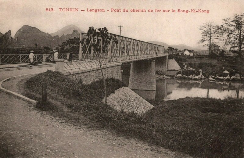 Vietnam Cochinchina Tonkin Langson Railway Bridge over the Mekong Postcard 03.92