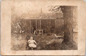 RPPC Baby in Stroller shack, 3937 23 Ave S Minneapolis MN Real Photo Postcard