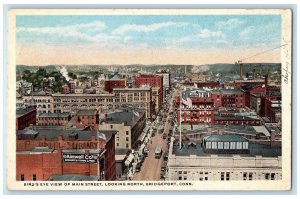 c1920 Bird's Eye View main Street Downtown Classic Cars Bridgeport CT Postcard