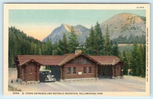 YELLOWSTONE NATIONAL PARK ~ Cooke Entrance & Republic Mountain c1940s  Postcard