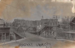 Real Photo Postcard Bridge on Broadway in Union City, Michigan~113304