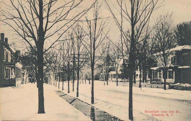 Moonlight Winter View on Elm Street - Oneonta NY, New York - pm 1907 - DB