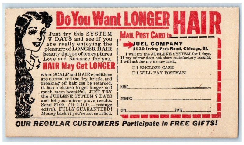 Longer Hair Juel Company Irving Park Road Chicago IL Advertising Postcard
