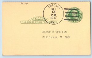 DPO Cracker Kentucky KY Postcard Edgar M Griffin Williston ND 1942 Vintage