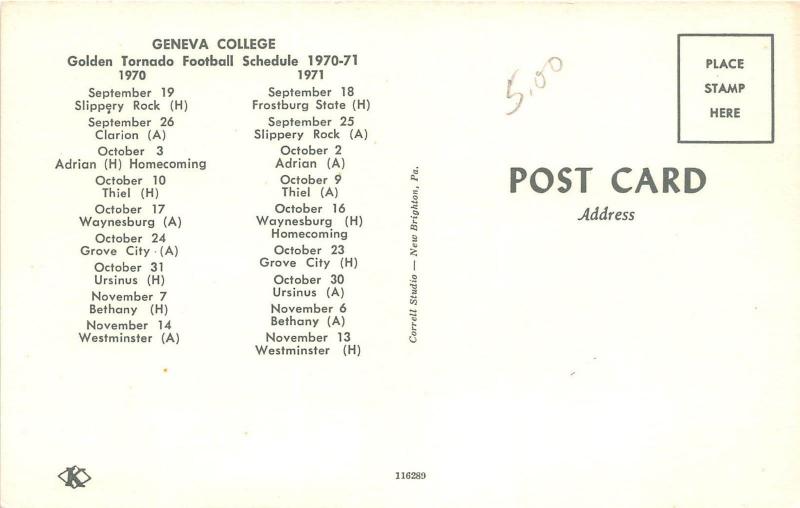 D99/ Beaver Falls Pennsylvania Stadium Postcard Football Geneva College