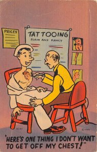 Sailor Getting  Tattooed, Comic Linen, Navy Comic Series, Vintage PC U13425