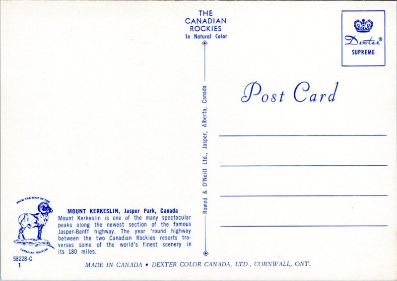 Postcard Canada Alberta - Mount Kerkeslin, Jasper Park