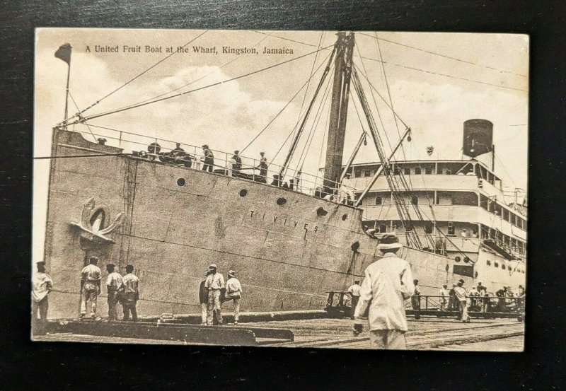 Mint Vintage SS Tivives United Fruit Company Boat Warf Kingston Jamaica Postcard