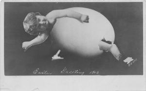 F30/ Easter Postcard Holiday Greetings c1910 RPPC Child Egg Hatch Fantasy 9