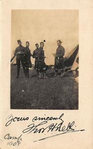 Scotts Military Soldiers Kilts Tent Camp in 1908 Real Photo Postcard