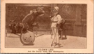 Fantasy, Clown Leo and His Unruly Teddy Bear Kindergarten c1916 Postcard T52