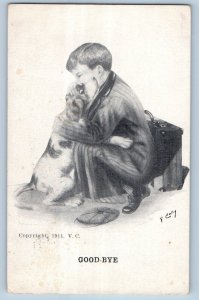 V Colby Signed Artist Postcard Boy And Dog Hugging Good Bye Stratford Canada